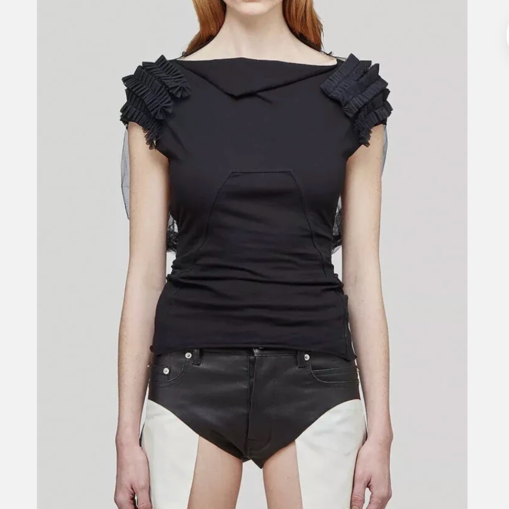 Rick Owens Boat-Neck Sheer Ruffle Top